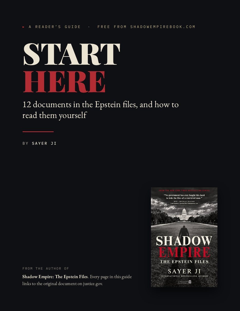 Cover of the reader’s guide: Start Here, 12 documents in the Epstein files, and how to read them yourself.